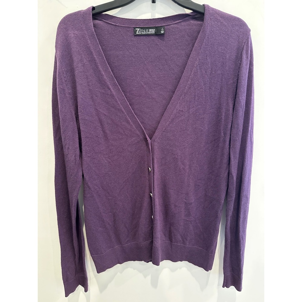 7th Avenue New York & Company Purple V-Neck Button Cardigan Sweater Tall Large